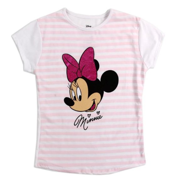 Disney Minnie Mouse Girls Short Sleeve Striped T-Shirt | Graphic Tee - Picture 3 of 3